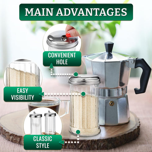 12 Oz Glass Sugar Dispenser with Pour Spout and Stainless Steel Flip Lid, Multifunctional Container for Coffee Bar,