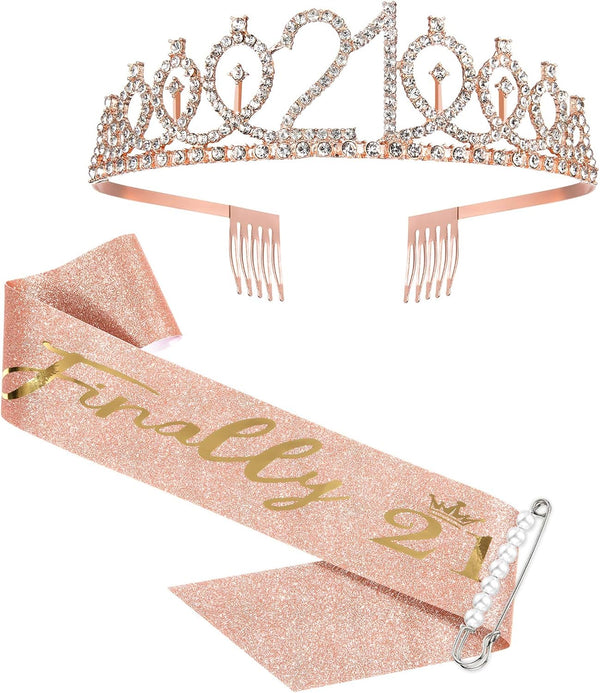 Finally 21 Sash and Crown Set for Girls, 21st Birthday Party Favor Supplies
