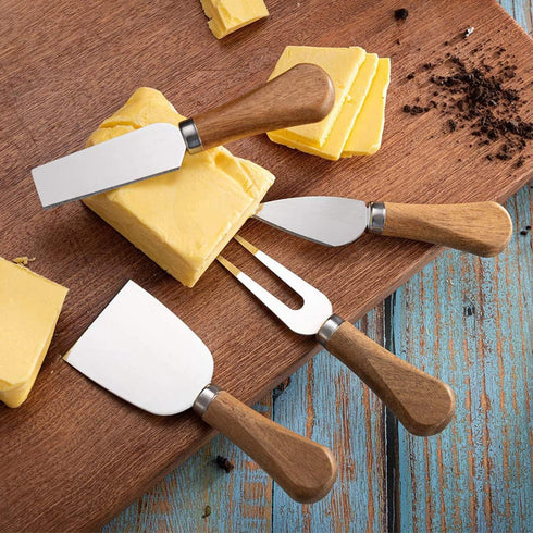 Cheese Knives Set with Wooden Handle, Mini Serving Tongs, Spoons, Forks for Party and Christmas