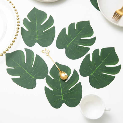ATFL 8.3'' Artificial Medium Palm Leaves, 50 PCS Fake Tropical Monstera Faux Palm Leaves for Party Decoration (Green)