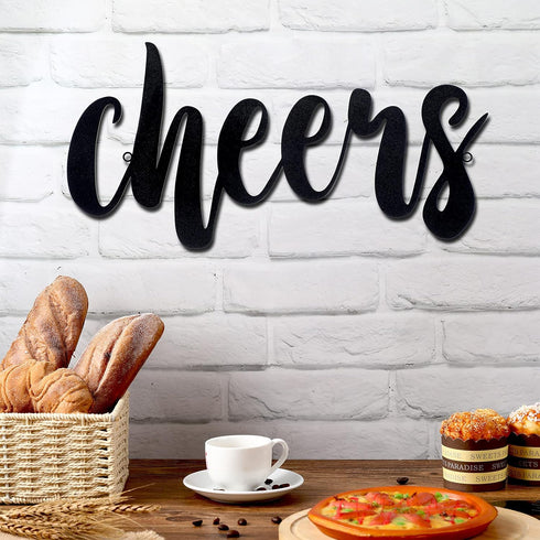 Pangda Cheers Sign for Home Bar, Metal Wall Decor for Home Office Living Room, Black, 13.78 x 5.91 Inch