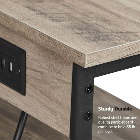 3-Tier TB01BG026 TUTOTAK End Table with Charging Station, Nightstand, Couch Side Table with USB Ports and Outlets