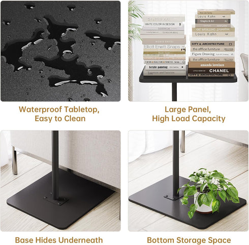 360 NiHome Minimalist Height Adjustable End Table, Rotatable Sofa Armrest Side Tray Table, Adjustable Legs Space-Saving