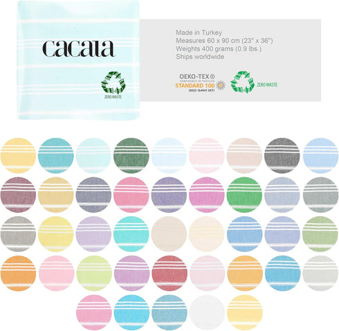 Cacala 100% Turkish Cotton Kitchen Tea Towels, Aquamarine, Highly Absorbent, Quick Drying, 23 x 36