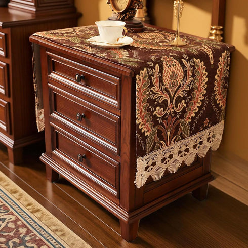 Floral,43.3" 15.7" Nightstand Cover with Lace Trim Floral Pattern :Slip-Resistant Dustproof Table Cover for Bedroom
