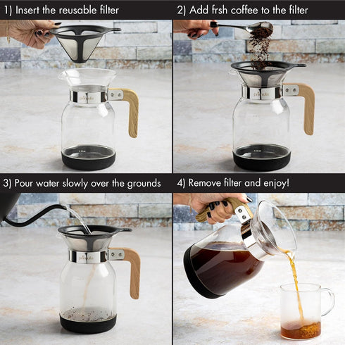 Primula Park Set, Permanent Reusable Filter Coffee Dripper, Borosilicate Glass, Easy to Use, 36 oz