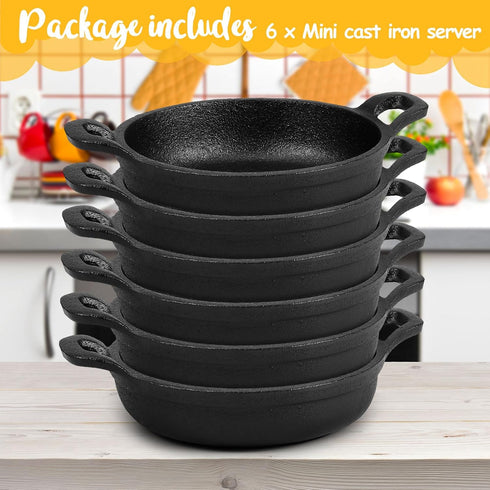 Mini Cast Iron Skillets Set: 5 x 5 x 1.3 Inch Black Ramekin Dish, Oven Safe Cookware for Indoor Outdoor (6 Pack)