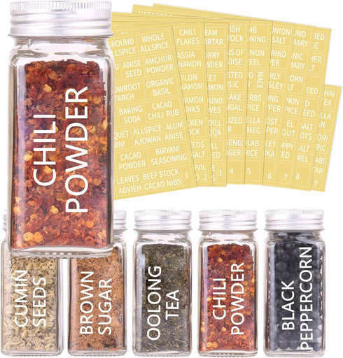 SWOMMOLY 30 4oz/Square 703 Set Glass Spice Jars Spice Bottles with Spice Labels, Empty Spice Containers with Pour/sift