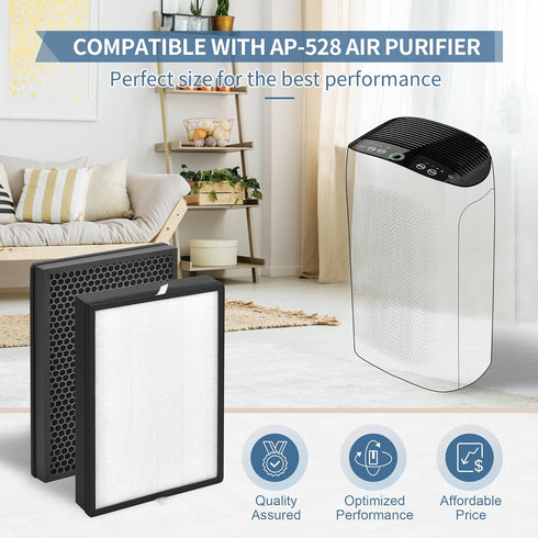 AP-528 Filter Pack of 2 Compatible with Air Choice AP-528 Air Cleaner Purifier, 3-in-1 Composite True HEPA