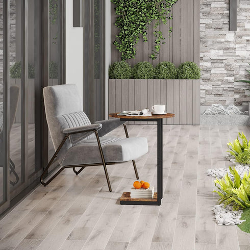Hosfais Side Table Small End Table, C-Shaped Wood Sofa Table with Metal Frame for Living Room, Bedroom, Small Spaces