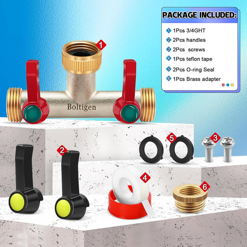3/4 Splitter2 180 Boltigen GHT Garden Hose Way Heavy Duty Water Hose Splitter, Brass Nickel Plated Outdoor Faucet