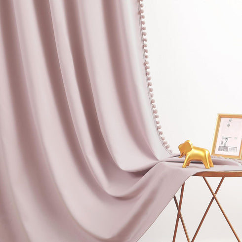 84 inches 2 Room,52" 84",Grommet Jubilantex Pom Pom Pink Blackout Curtains Long Panels Triple Weave Window Treatments