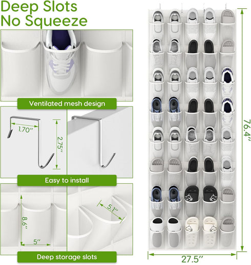 40 Closet 80 Unjumbly Over the Door Shoe Organizer with Large Breathable Mesh Pockets, Space Saving Shoe Holder