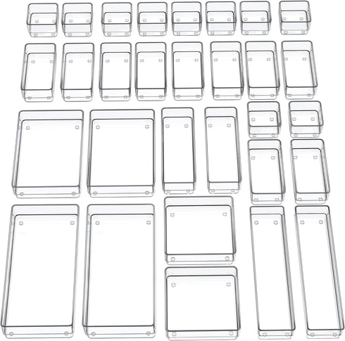 SMARTAKE 30-Piece Drawer Organizer with Non-Slip Silicone Pads for Makeup, Jewelry, Utensils (Clear)