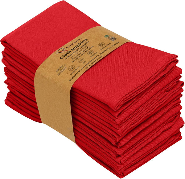 Ruvanti Cloth Napkins Set of 12, 18x18 Inches, Washable Cotton Blend for Table Dinner