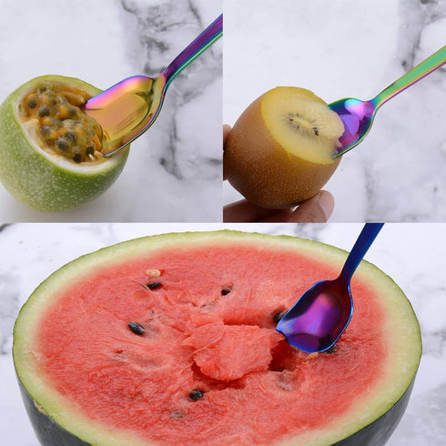 6.4-inch, Set 6 GoGeiLi Yogurt Spoon, Stainless Steel Gelato/Ice Cream Spoon, Rainbow Fruit Dessert Spoon