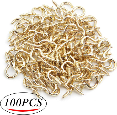 Aylifu Mini Ceiling Screw Hooks, 100 Pieces 1/2 Inch Gold Cup Hooks for Hanging Plants, Mugs, Arts, Decorations