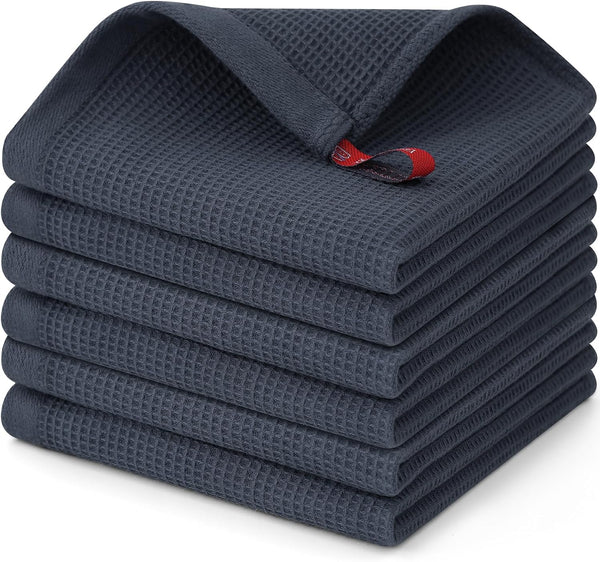 Homaxy 100% Cotton Dish Cloths - Waffle Weave Soft Absorbent Dish Towels, 6 Pack, 12 x 12 Inches, Dark Grey