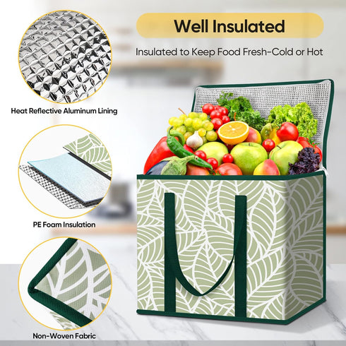BALEINE 3Pk 2Pk Bags(16"913 Reusable Grocery Bags + Insulated Reusable Grocery