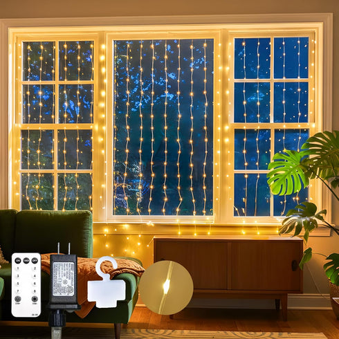 suddus Tangle-Free Curtain Lights,200 LED 6.5x6.5ft Hanging Lights with Hooks, Curtain Lights
