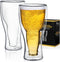 Dragon Glassware Beer Glasses, 13.5 oz Clear Double Wall Insulated Set of 2, Upside Down Design