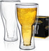 Dragon Glassware Beer Glasses, 13.5 oz Clear Double Wall Insulated Set of 2, Upside Down Design