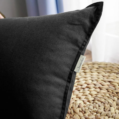 Jeanerlor Cotton Linen Decorative Lumbar Throw Pillow Case 12"x20" for Wedding/Party/Gift, Black
