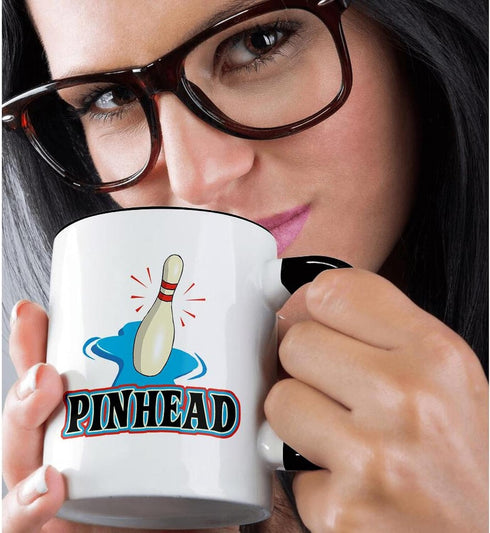 3dRose Funny Pinhead Bowling Sports Design Mug, Two Tone, 11 oz, Black/White
