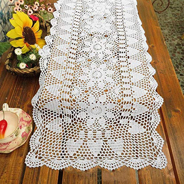 White Handmade Crochet Cotton Table Runner Lace Doilies Doily Rectangle Dresser Scarves,16