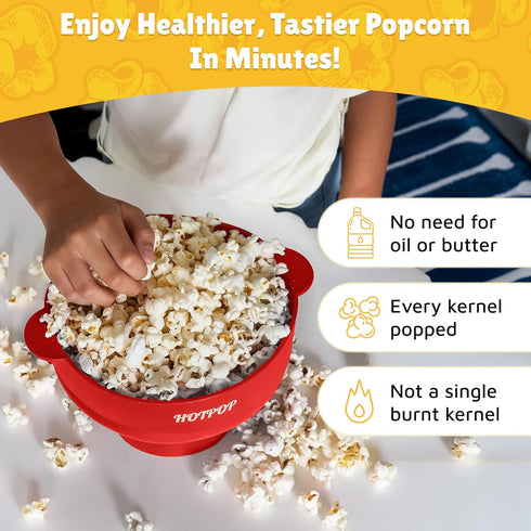 POPCO Microwave Popcorn Bowl - Silicone Snack Popper with Handles, Collapsible Design, Dishwasher Safe (Red)
