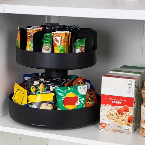 Mind Reader 2-Tier Snack Carousel, Countertop Organizer, Snack Tray, 14.25"L x 14.25"W x 14"H, Black