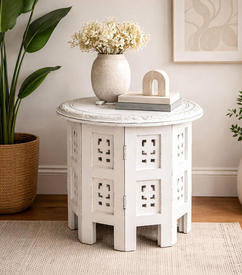 Bedding Craft Wooden End Table, Side Table Hand Carved Wooden Vintage Boho