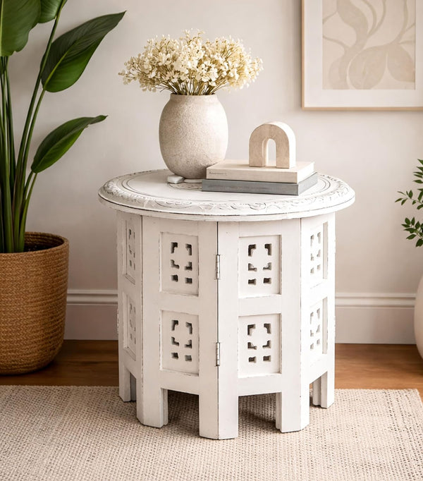Bedding Craft Wooden End Table, Side Table Hand Carved Wooden Vintage Boho