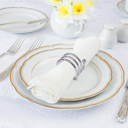 Metal Spiral Napkin Rings, Round Serviette Holder Buckles for Dinner, Holiday Parties, Set of 6 (Silver)