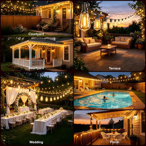 50FT 2500K 25+1 Bulbs, Dimmable Outdoor String Lights with Remote, Garden Patio Decor with Warm White, LED Edison