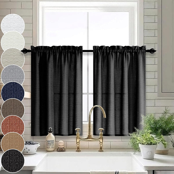Small Window Curtain Panels for RV Campers, Light Filtering Semi Sheer Short Tier Curtains for Kitchen Basement