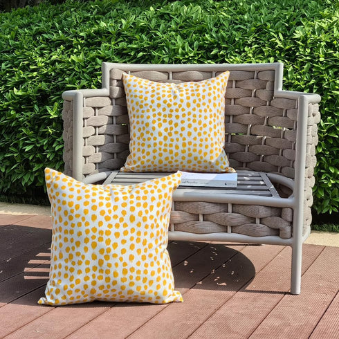 Set of 2 Outdoor Pillow Covers 20x20, Yellow Polka Dot Waterproof Decorative Cases for Summer Outdoor Sofa Bed Cushion