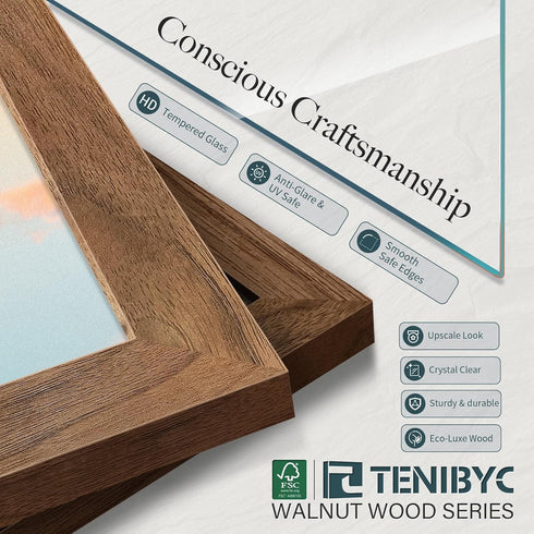 5x7 3 Pack Picture Frame with HD Glass - Brown Walnut, Natural Wood Photo Frame, Table Decoration