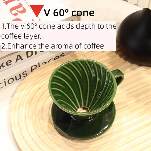 Ceramic Coffee Dripper with 50 Filters, Portable 01 Hand Drew Pour Over Coffee Maker for 1-2 People