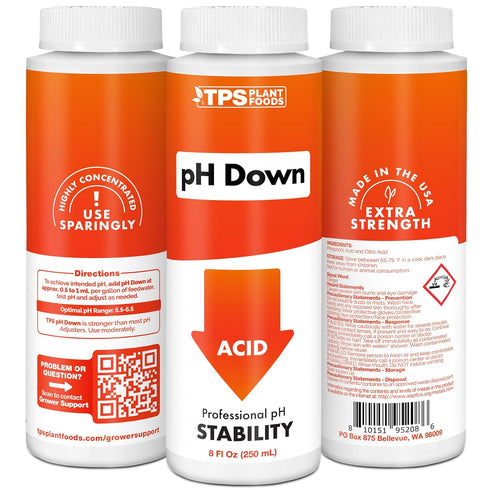 8 oz (250mL) TPS NUTRIENTS Ultra Strength pH Down, Professional Acid pH Adjuster for Soil and Hydroponics, Buffering