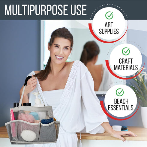 Masirs Mesh Shower Caddy Bag, Large Collapsible Organizer for Travel, Gym & Dorm, 9 Pocket (Grey)