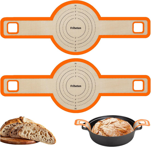 Sourdough Silicone Bread Sling, Non-Stick & Easy Clean Baking Mat for Dutch Oven, Reusable with Long Handles (2 Orange)