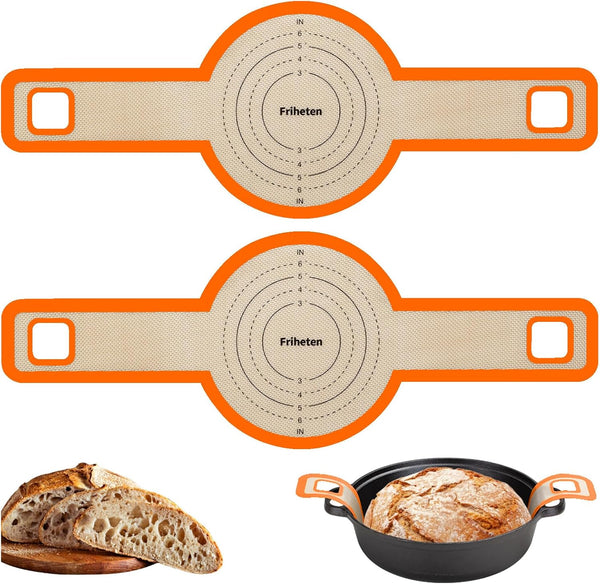 Sourdough Silicone Bread Sling, Non-Stick & Easy Clean Baking Mat for Dutch Oven, Reusable with Long Handles (2 Orange)