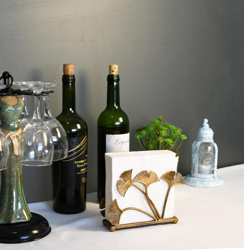 OwlGift Modern Ginkgo Leaves Design Napkin Holder, Metal Paper Napkin Storage for Kitchen, Bronze