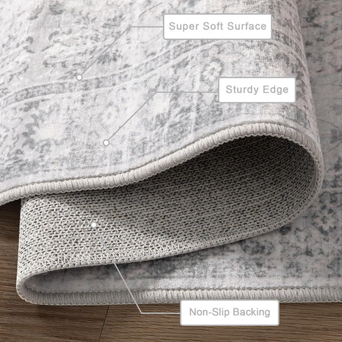 2x6 LIVEBOX Washable Runner Rug - Kitchen Rug Runner Entryway Rugs, Low-Pile Vintage Grey Rugs for Bedroom, Non-Skid