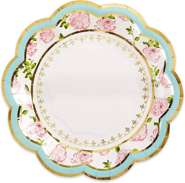Kate Aspen Vintage Floral Tea Party 7 Blue, Set of 16 Premium Decorative Paper Plates, One Size