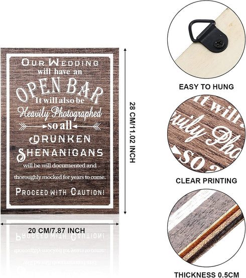 Jetec Open Bar Wedding Sign, Funny Wood Bar Sign for Your Reception Party, Hanging Wooden Rustic Farmhouse Decoration