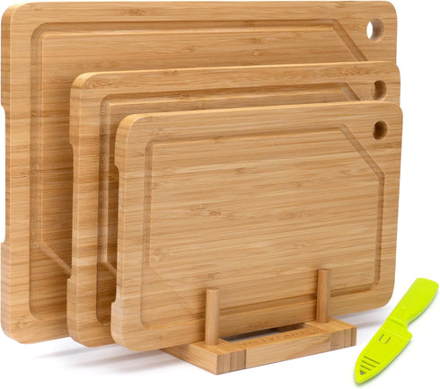 WILLKOMMEN Bamboo Cutting Board Set of 3, Cutting Boards For Kitchen with Juice