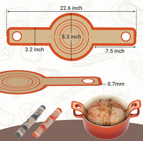 2 PCS Thicked Silicone Bread Slings: Reusable Sourdough Bread Sling with Long Handle, Non-Stick Baking Mats