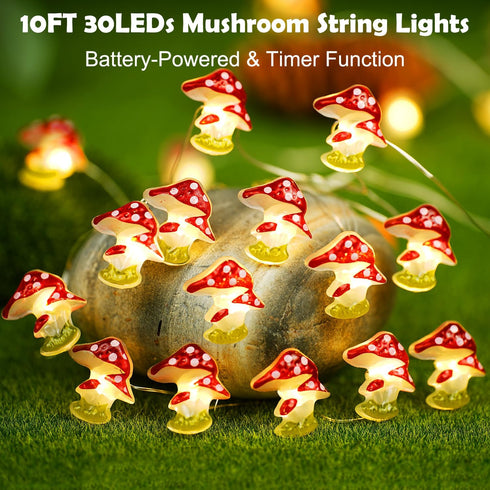 Libreath 10FT 30LEDs Mushroom Decor Mushroom String Lights Princess Fairy Light Room Decor Battery Powered for Spring